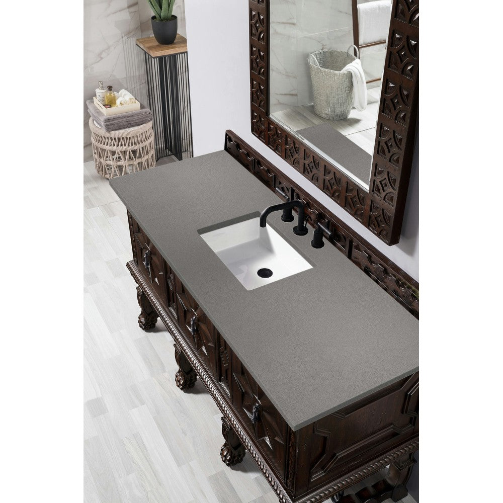 Balmoral 60" Single Vanity Cabinet, Antique Walnut, w/ 3 CM Gray Expo Quartz Top