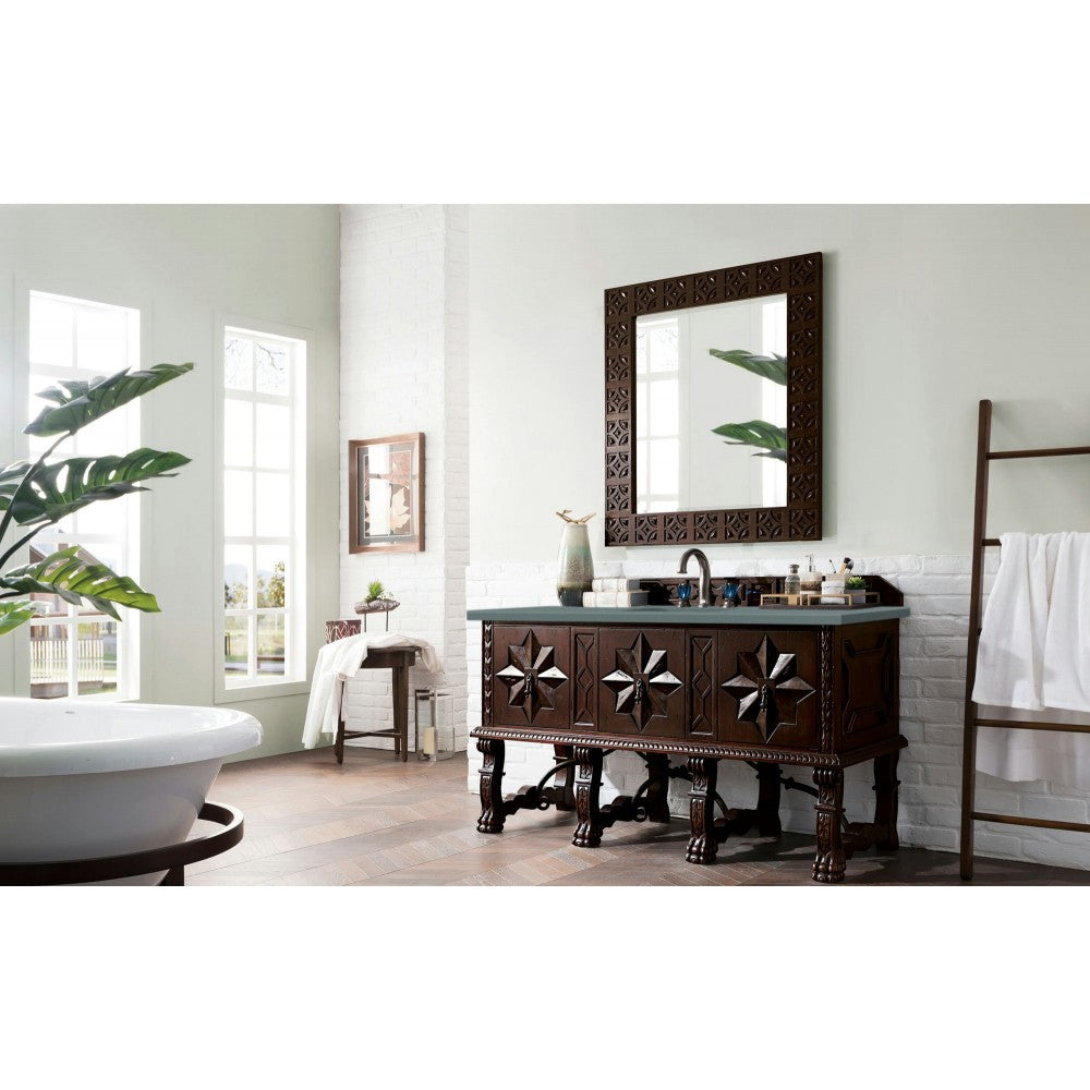 Balmoral 60" Single Vanity Cabinet, Antique Walnut, w/ 3 CM Cala Blue Quartz Top