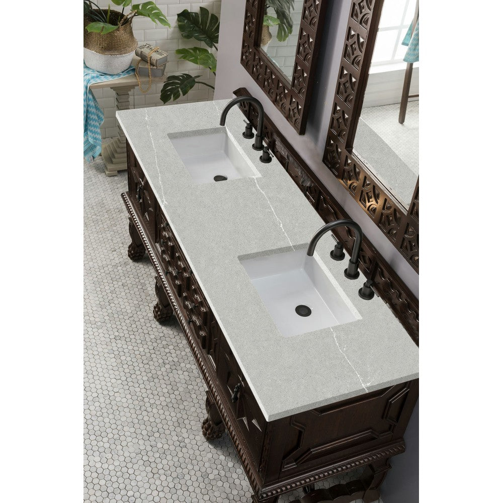 Balmoral 72" Double Vanity, Antique Walnut, w/ 3 CM Eternal Serena Quartz Top