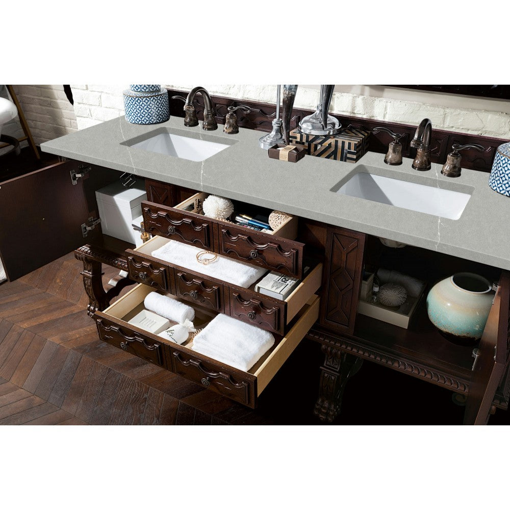 Balmoral 72" Double Vanity, Antique Walnut, w/ 3 CM Eternal Serena Quartz Top