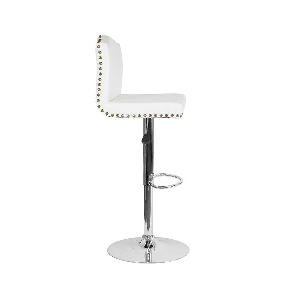 Bellagio Contemporary Adjustable Height Barstool with Accent Nail Trim in White LeatherSoft