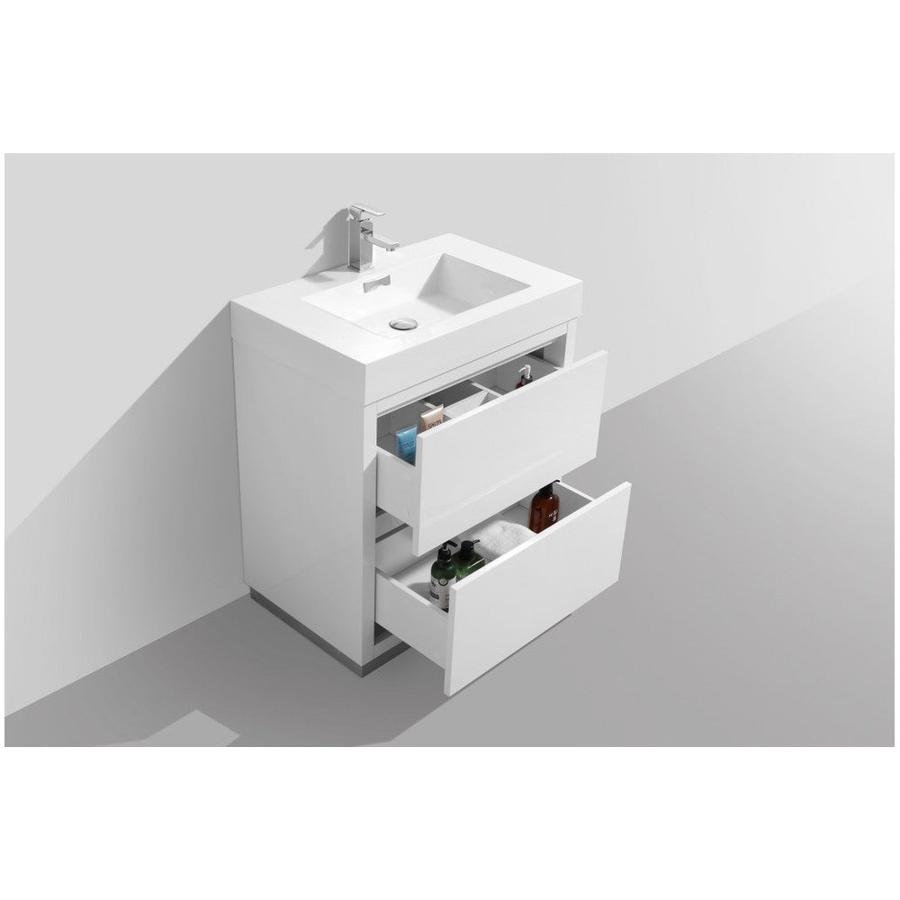 Bliss 30" High Gloss White Free Standing Modern Bathroom Vanity