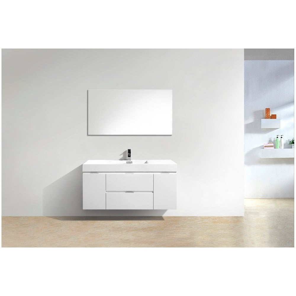 Bliss 48" Wall Mount Modern Bathroom Vanity, High Gloss White
