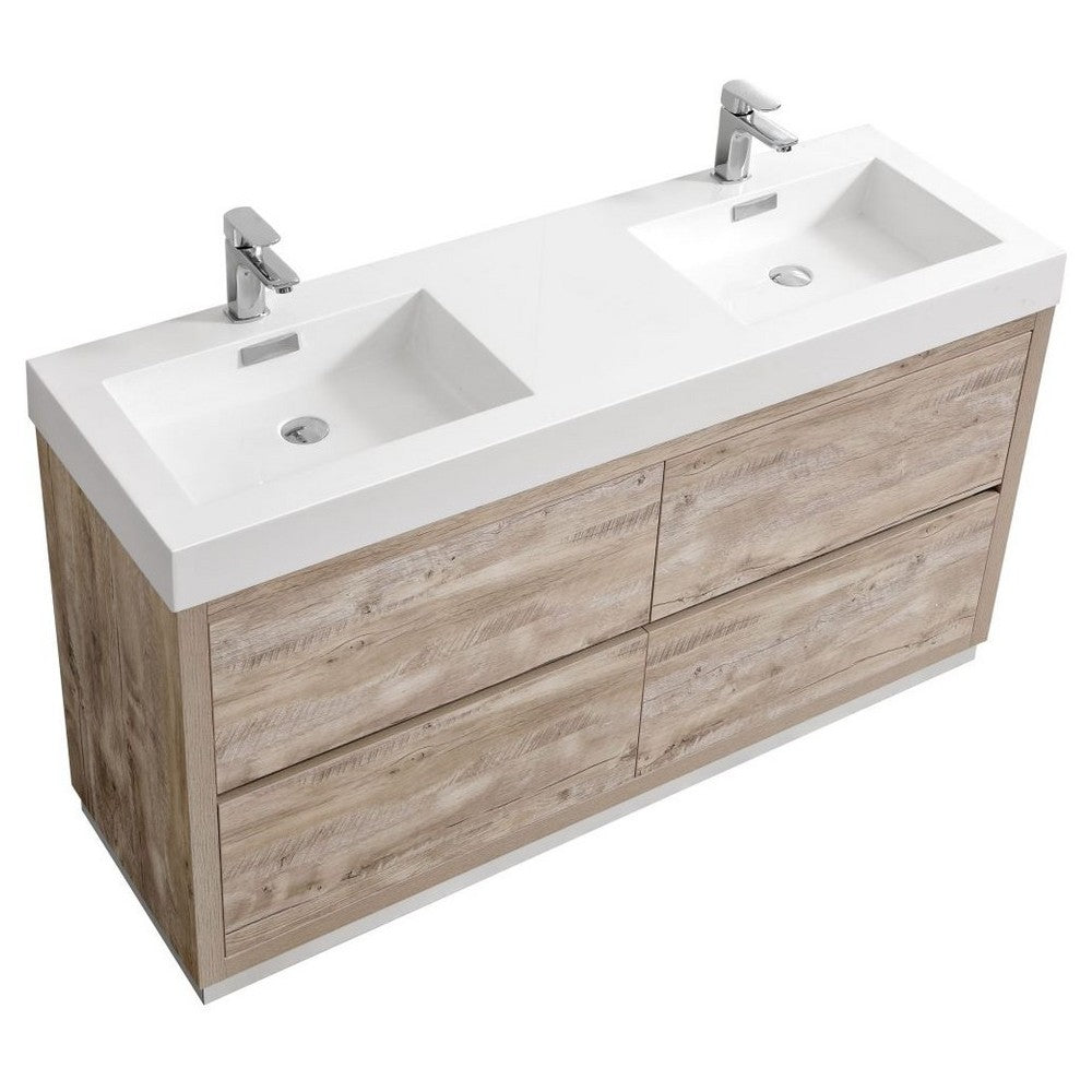 Bliss 60" Double Sink Nature Wood Free Standing Modern Bathroom Vanity
