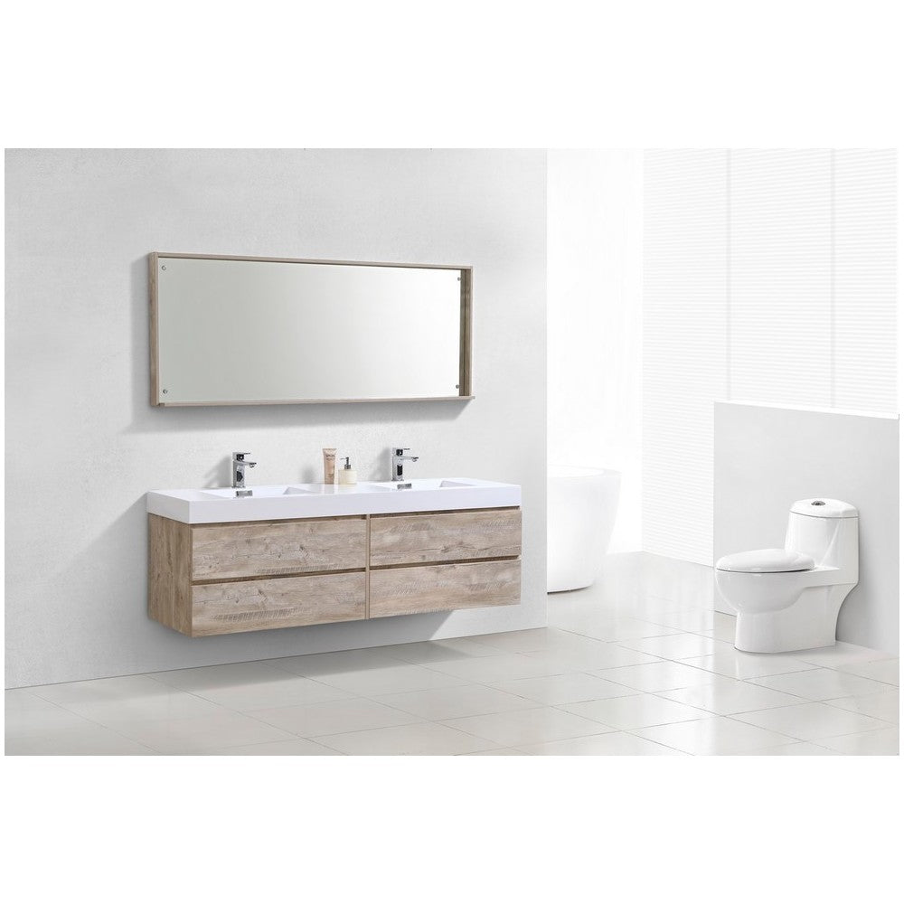 Bliss 72" Double Sink Nature Wood Wall Mount Modern Bathroom Vanity