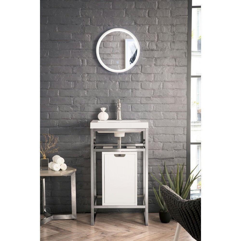 Boston 20" Sink Console Nickel w/ White Storage Cabinet White Composite Top