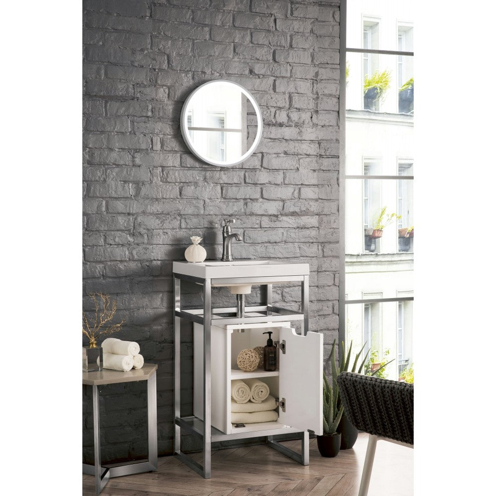Boston 20" Sink Console Nickel w/ White Storage Cabinet White Composite Top