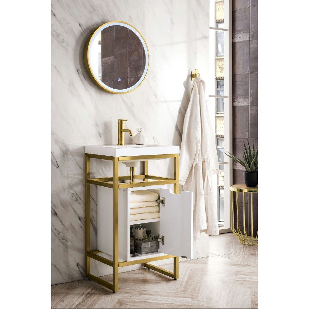 Boston 20" Sink Console Radiant Gold w/White Storage Cabinet White Composite Top