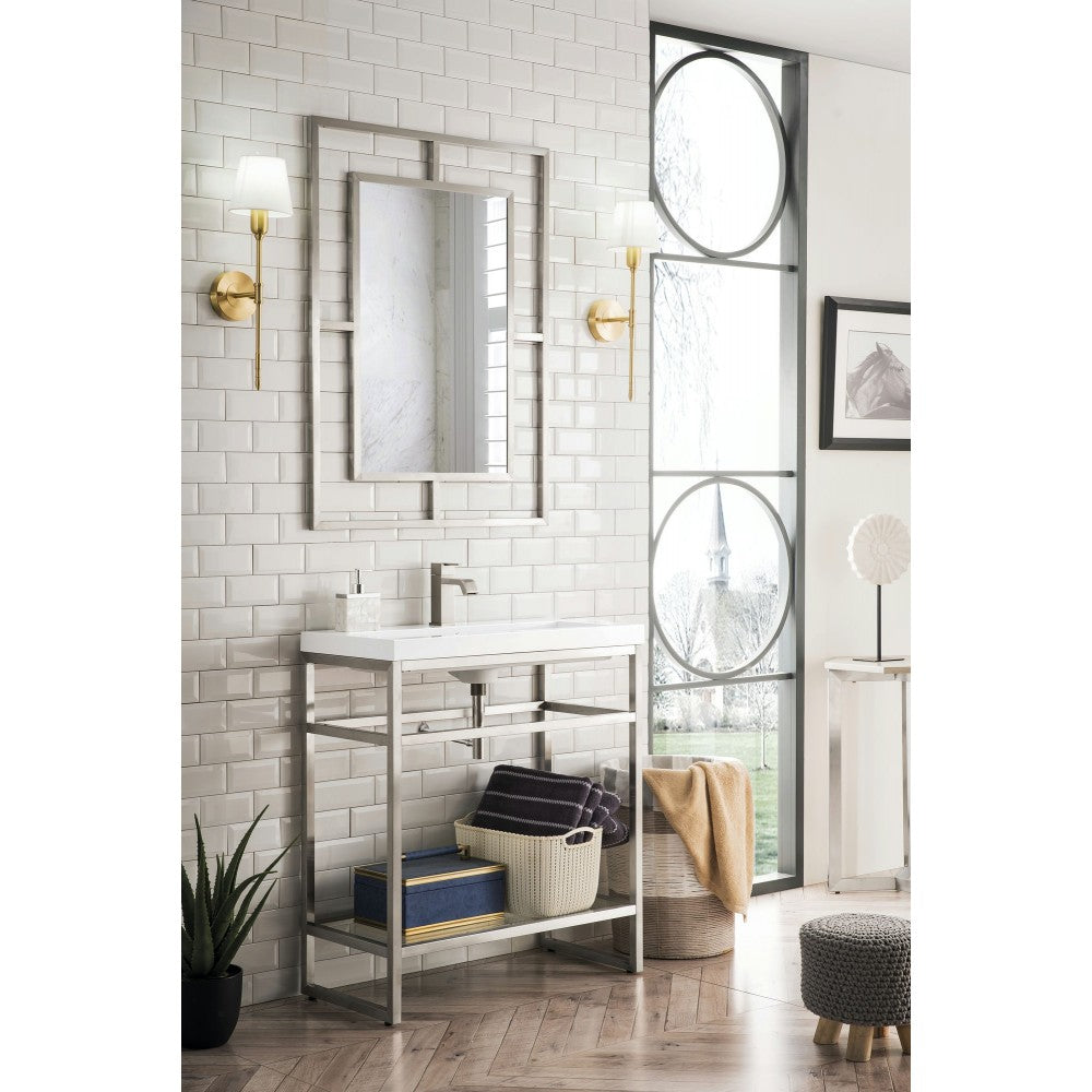 Boston 31.5" Stainless Steel Sink Console Nickel w/White Glossy Composite Top