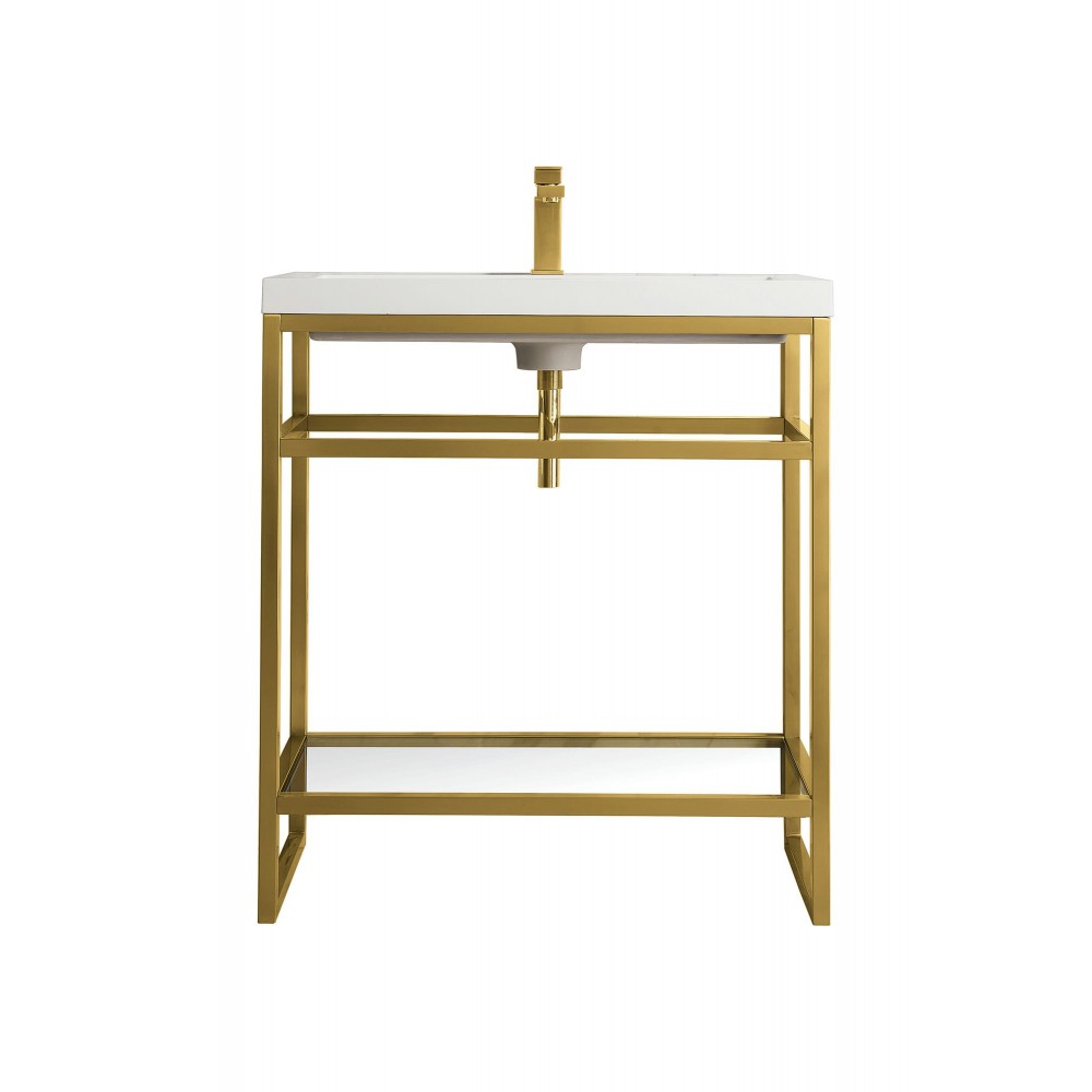 Boston 31.5" Stainless Steel Sink Console Radiant Gold w/White Composite Top