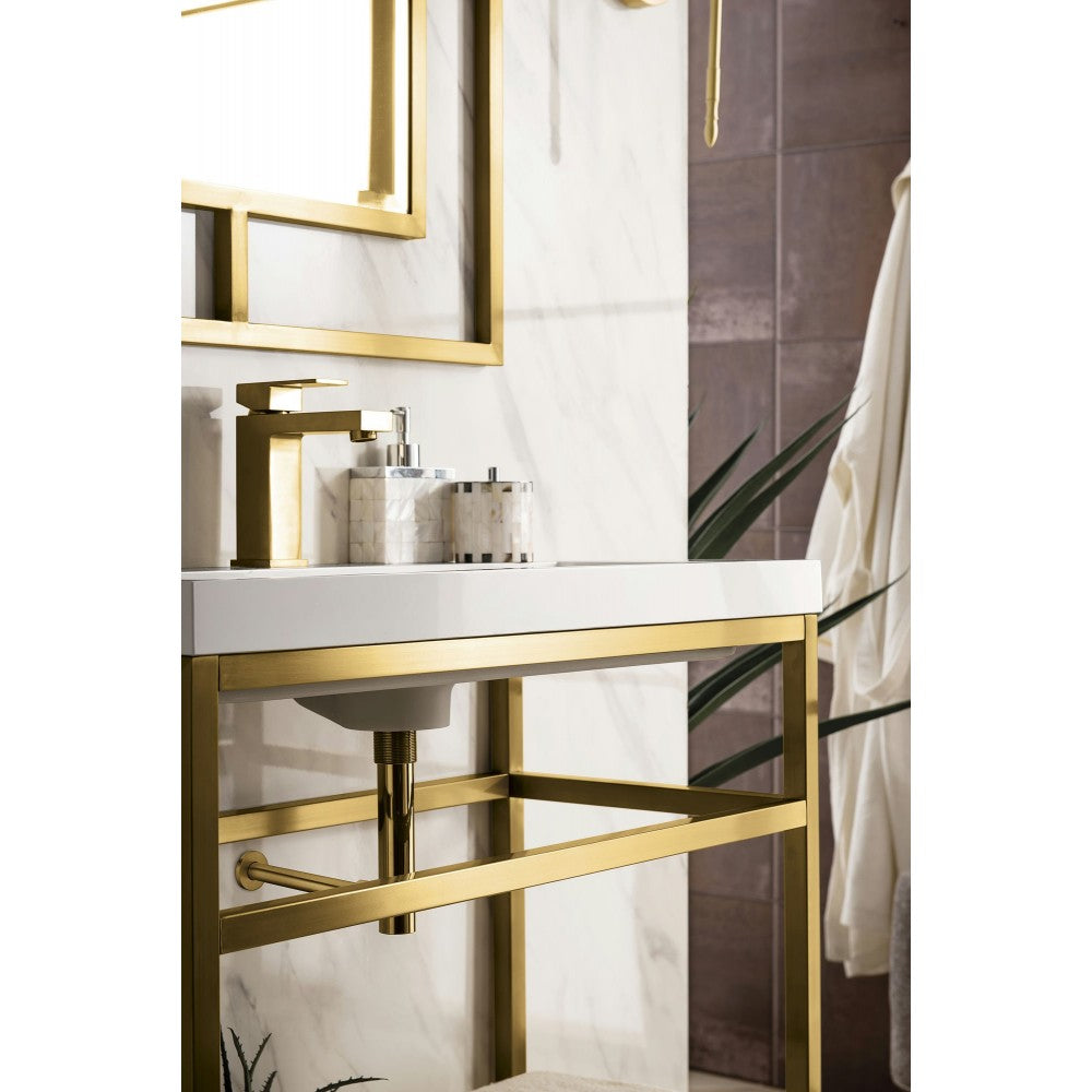 Boston 31.5" Stainless Steel Sink Console Radiant Gold w/White Composite Top