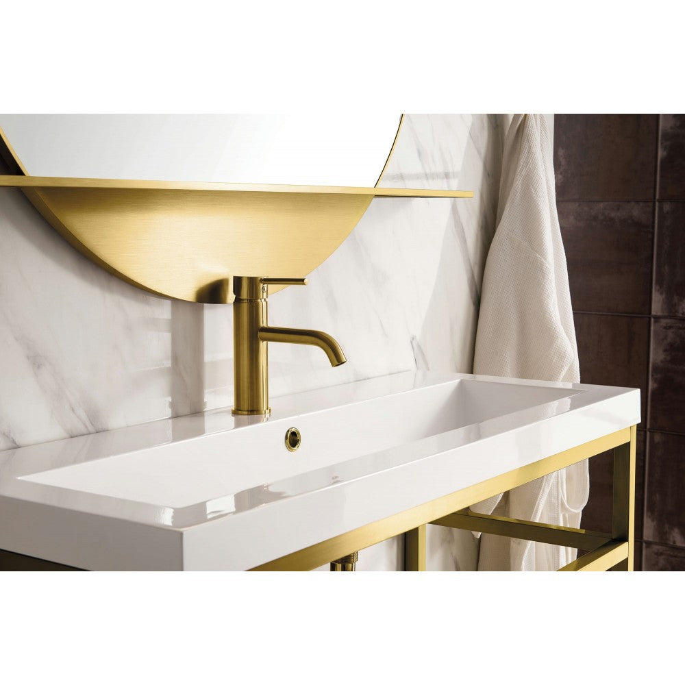 Boston 39.5" Sink Console Gold w/ White Storage Cabinet White Composite Top