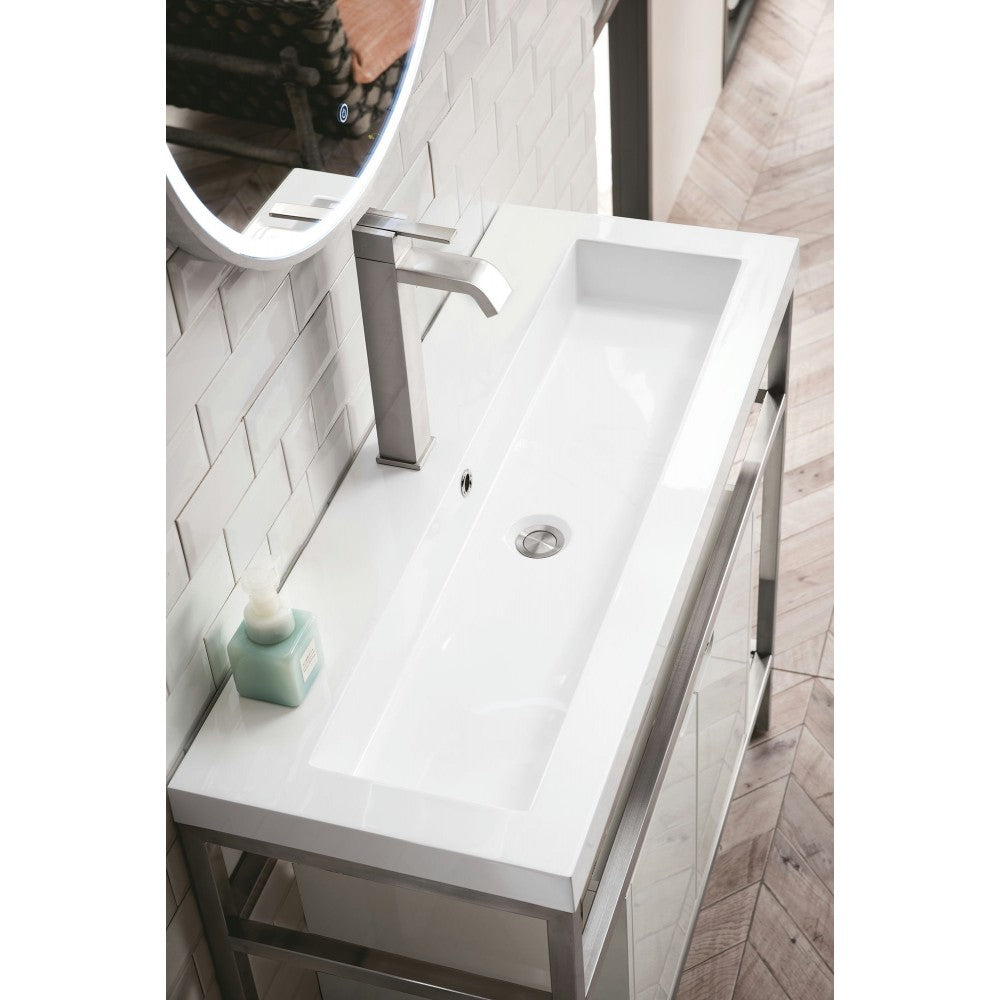 Boston 39.5" Sink Console Nickel w/ White Storage Cabinet White Composite Top