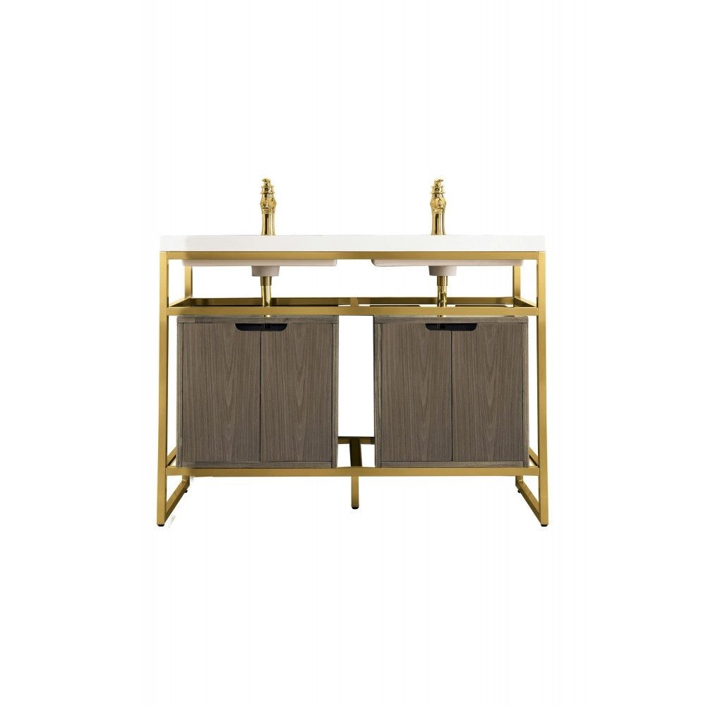 Boston 47" Sink Console Radiant Gold, Gray Storage Cabinet White Composite Top