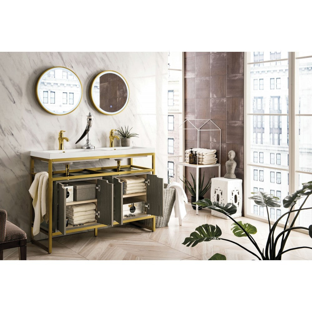 Boston 47" Sink Console Radiant Gold, Gray Storage Cabinet White Composite Top