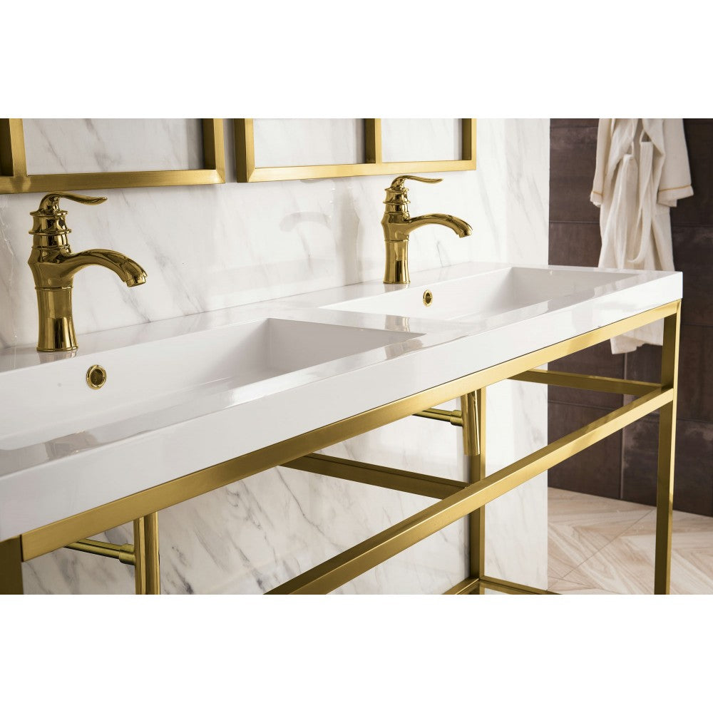 Boston 63" Sink Console (Double Basins) Radiant Gold w/White Composite Top