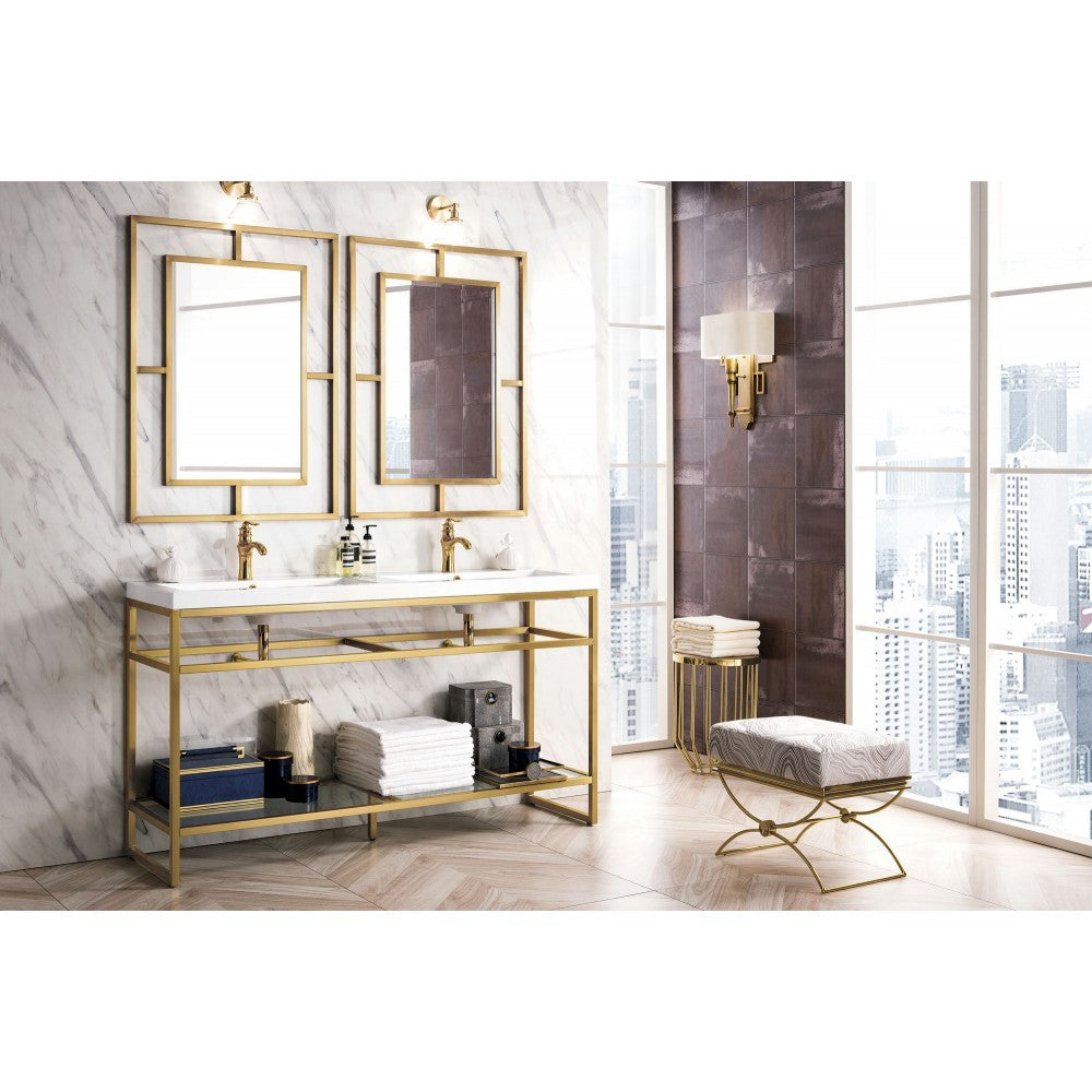 Boston 63" Sink Console (Double Basins) Radiant Gold w/White Composite Top