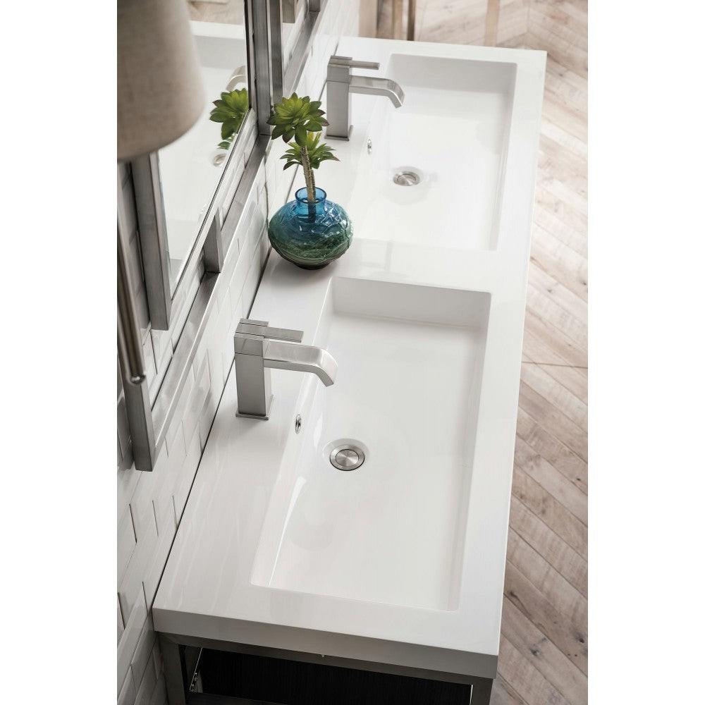 Boston 63" Sink Console Nickel w/ White Storage Cabinet White Composite Top