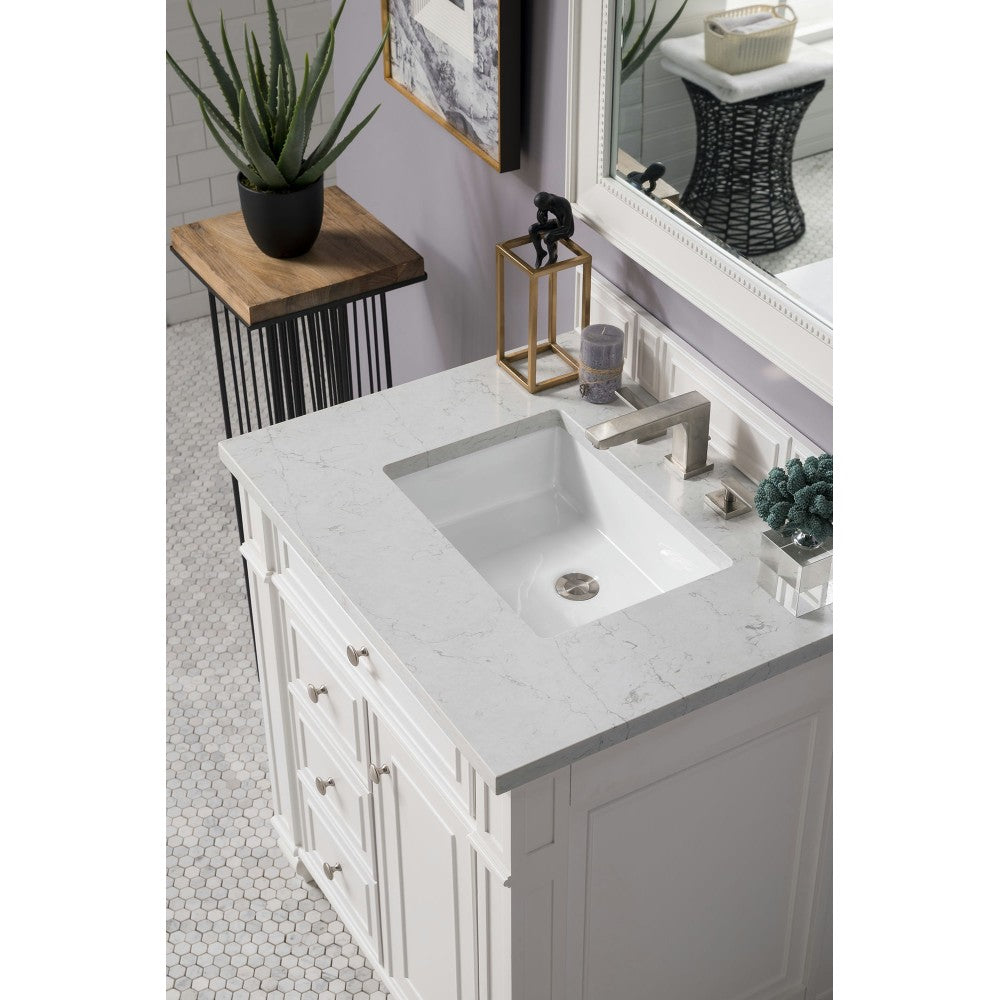 Bristol 30" Single Vanity Bright White w/ 3 CM Eternal Jasmine Pearl Quartz Top