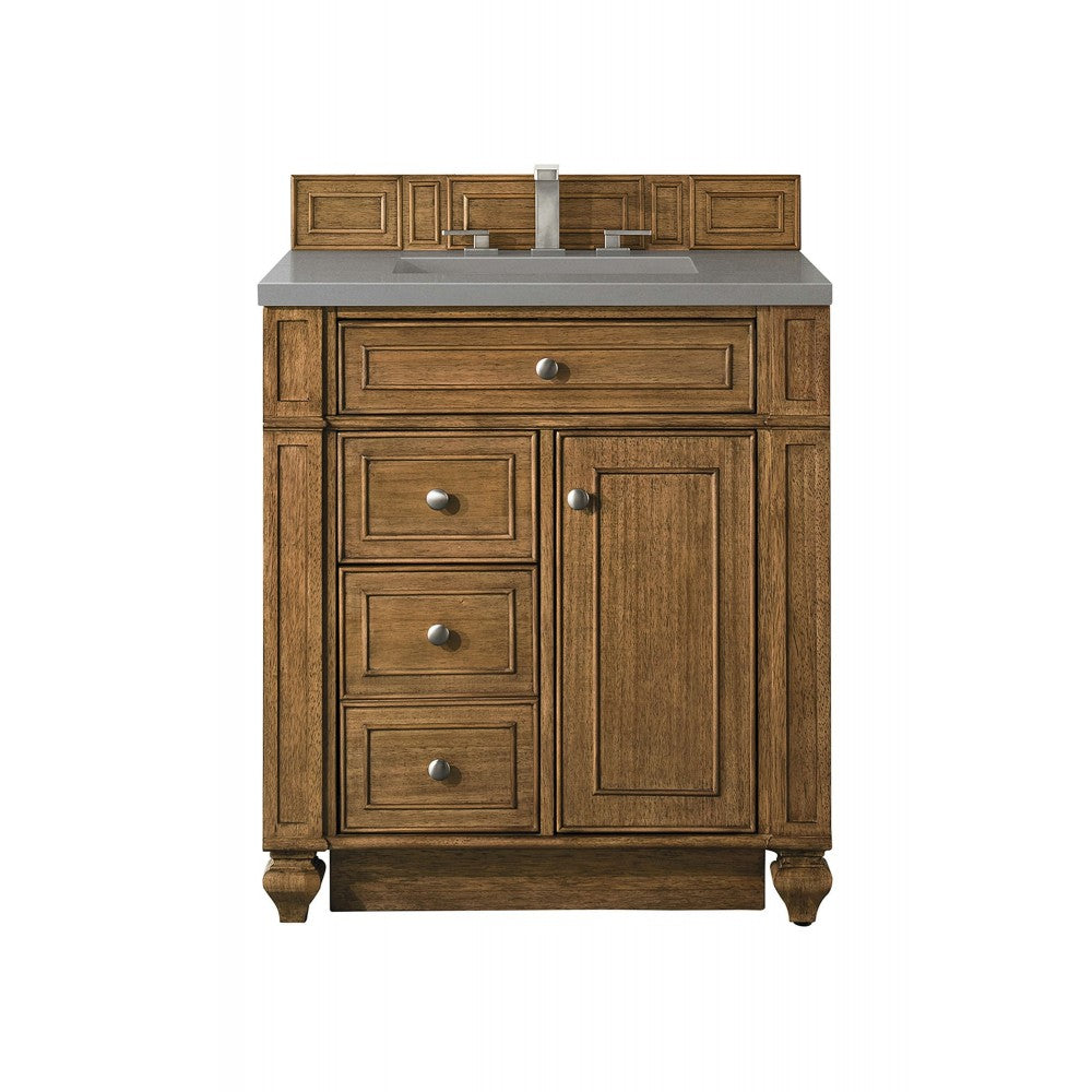 Bristol 30" Single Vanity, Saddle Brown, w/ 3 CM Gray Expo Quartz Top