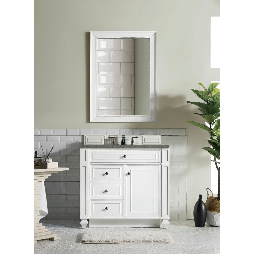 Bristol 36" Single Vanity, Bright White, w/ 3 CM Gray Expo Quartz Top
