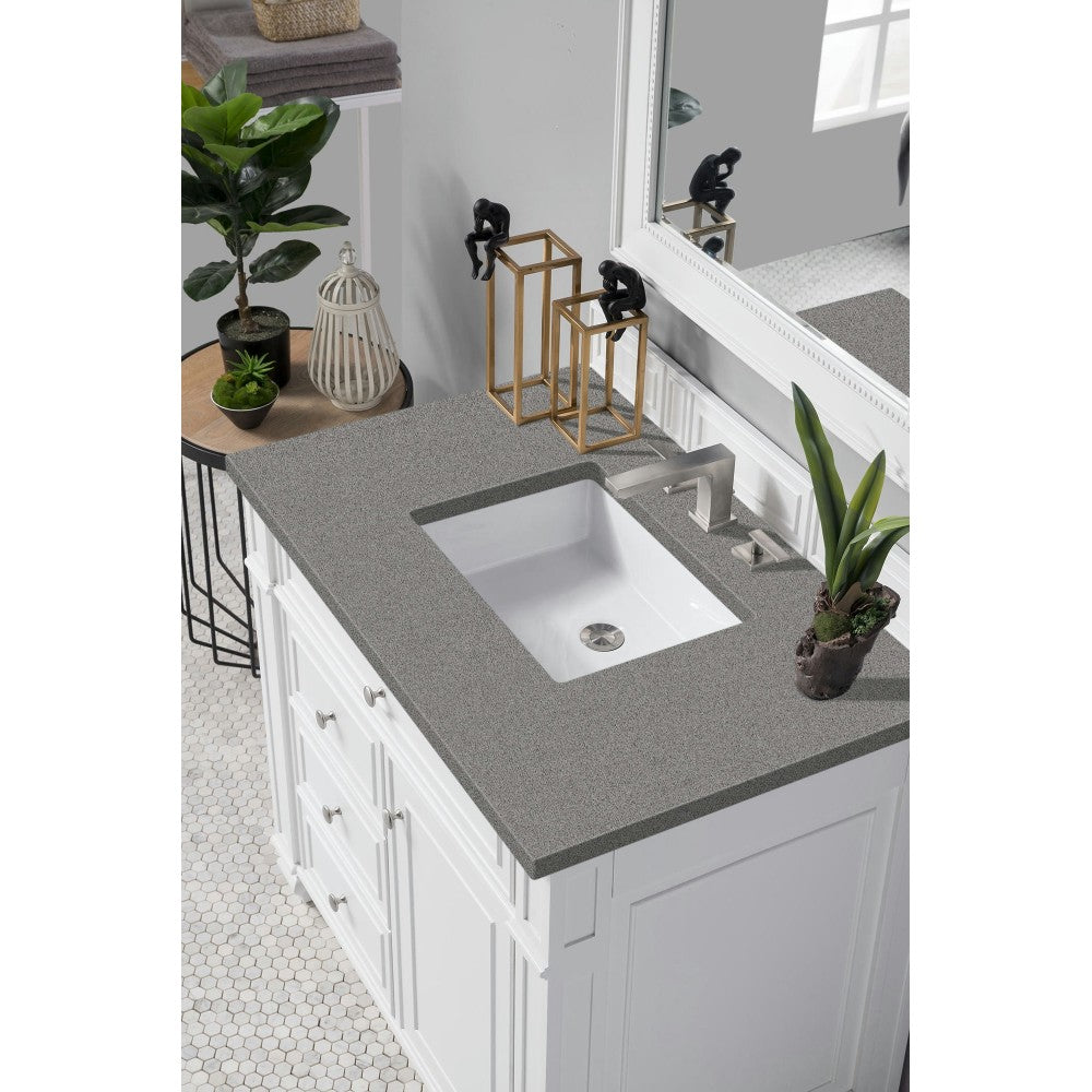 Bristol 36" Single Vanity, Bright White, w/ 3 CM Gray Expo Quartz Top