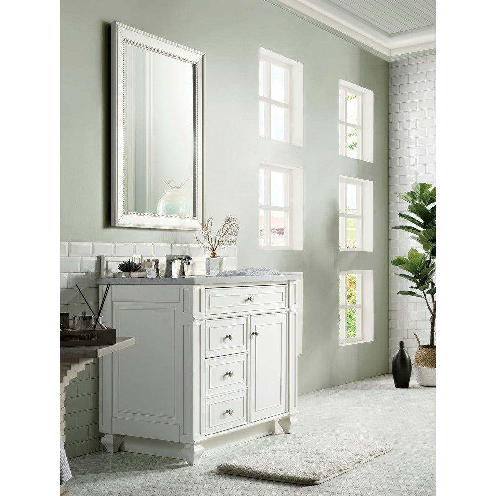 Bristol 36" Single Vanity, Bright White, w/ 3 CM Arctic Fall Solid Surface Top