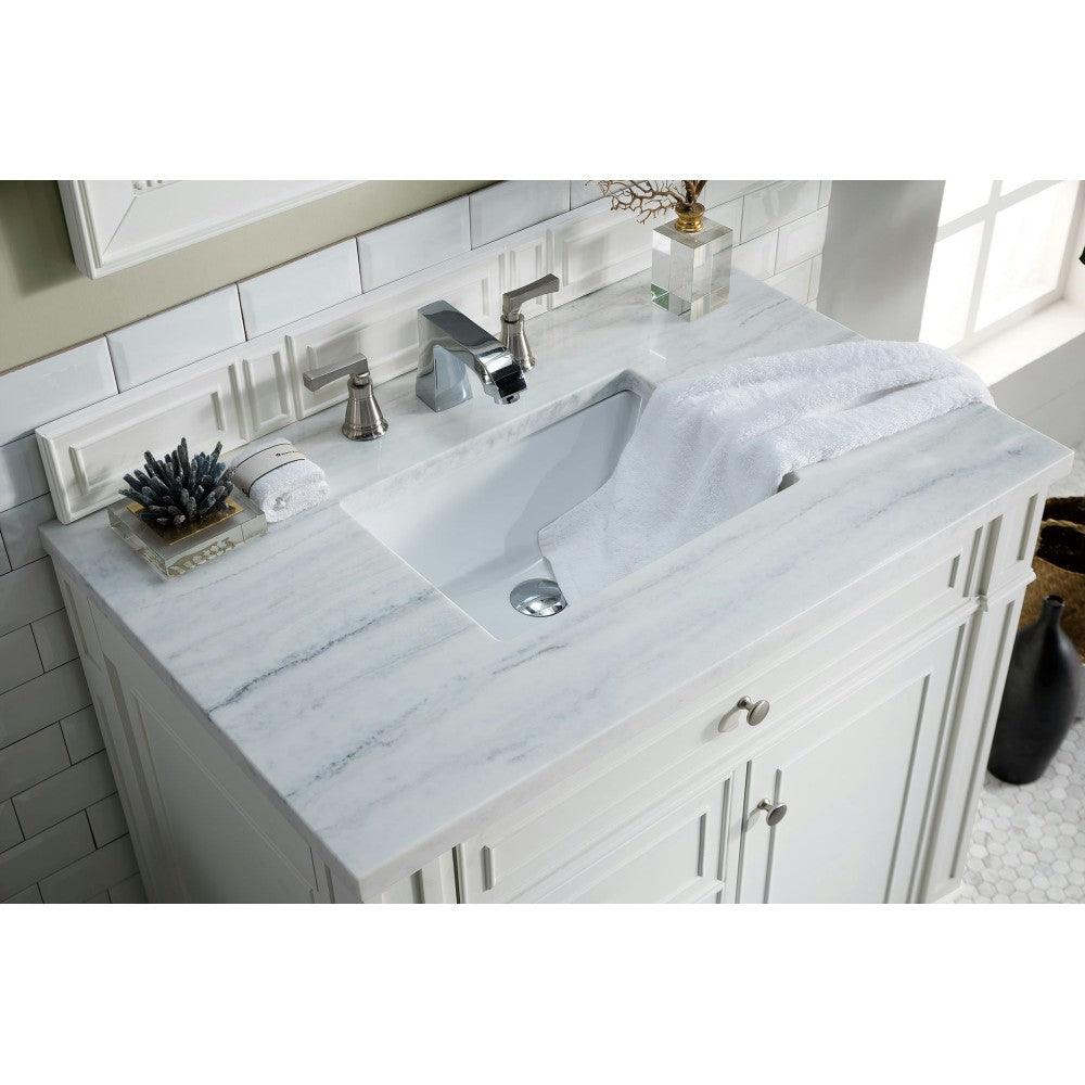 Bristol 36" Single Vanity, Bright White, w/ 3 CM Arctic Fall Solid Surface Top