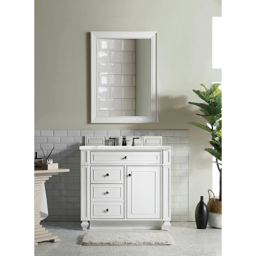 Bristol 36" Single Vanity, Bright White, w/ 3 CM Arctic Fall Solid Surface Top