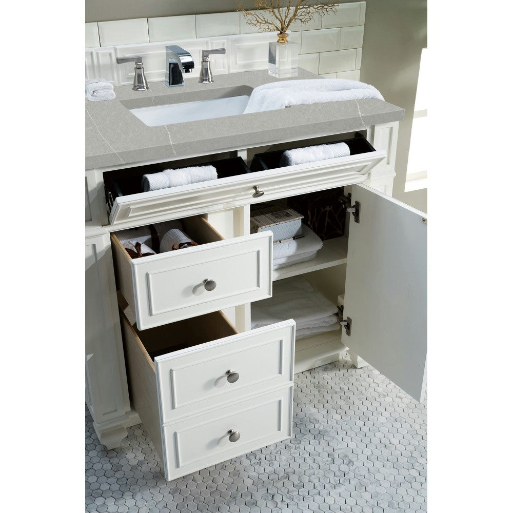 Bristol 36" Single Vanity, Bright White, w/ 3 CM Eternal Serena Quartz Top