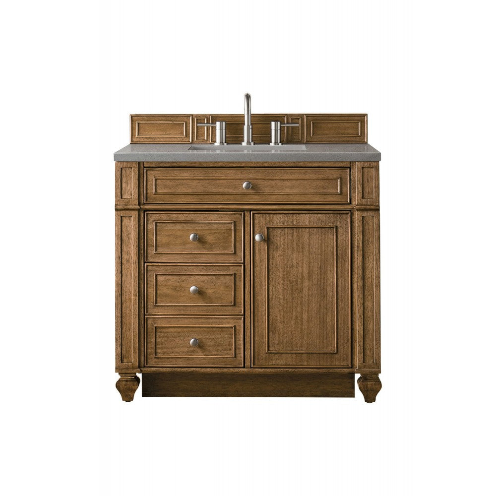 Bristol 36" Single Vanity, Saddle Brown, w/ 3 CM Gray Expo Quartz Top