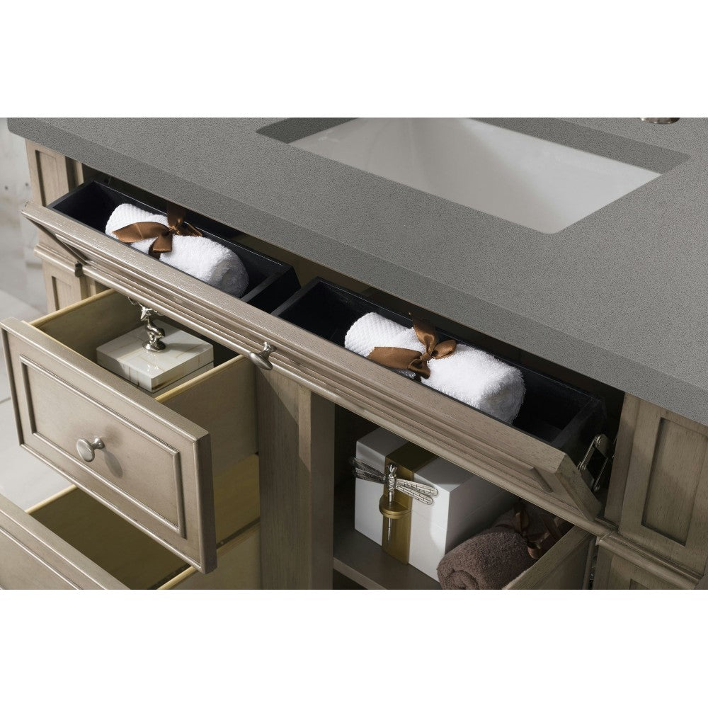 Bristol 36" Single Vanity, Whitewashed Walnut, w/ 3 CM Gray Expo Quartz Top