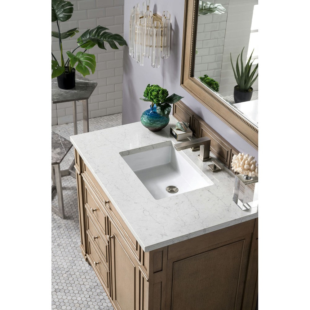 Bristol 36" Single Vanity Whitewashed Walnut w/ 3 CM Jasmine Pearl Quartz Top