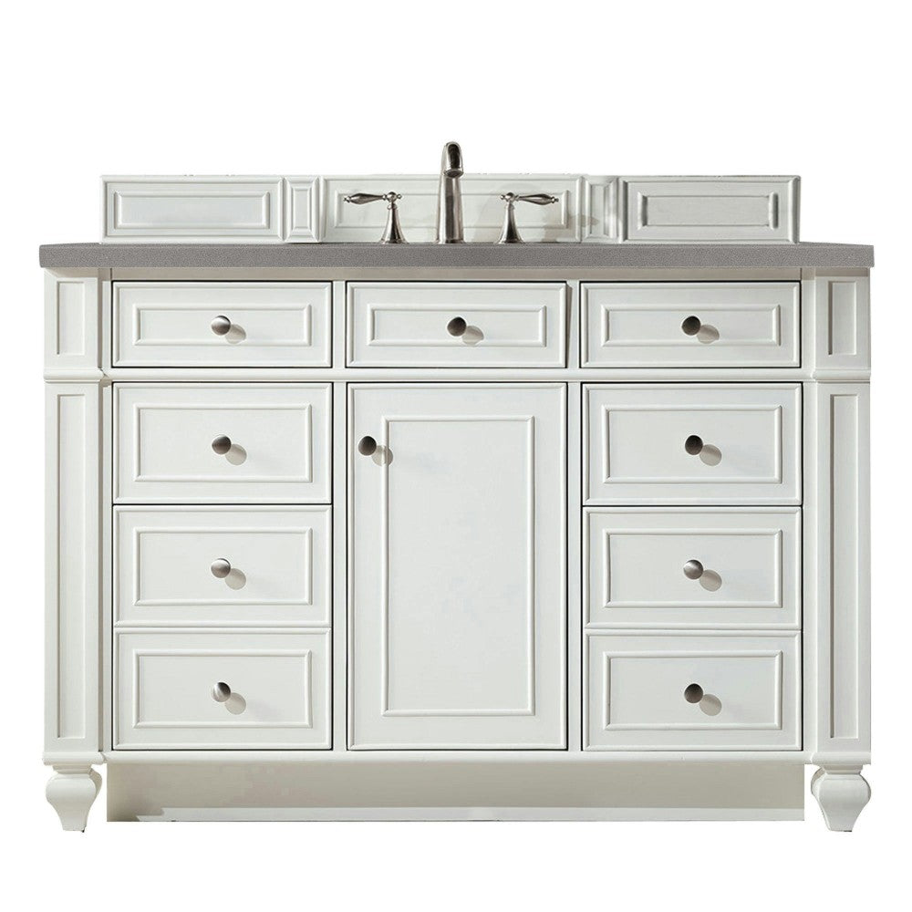 Bristol 48" Single Vanity, Bright White, w/ 3 CM Gray Expo Quartz Top