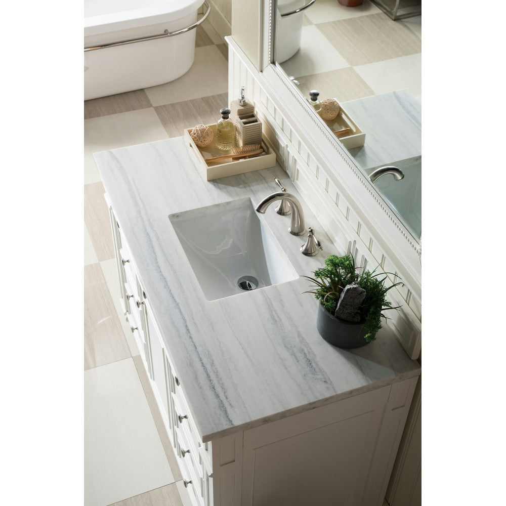 Bristol 48" Single Vanity, Bright White, w/ 3 CM Arctic Fall Solid Surface Top