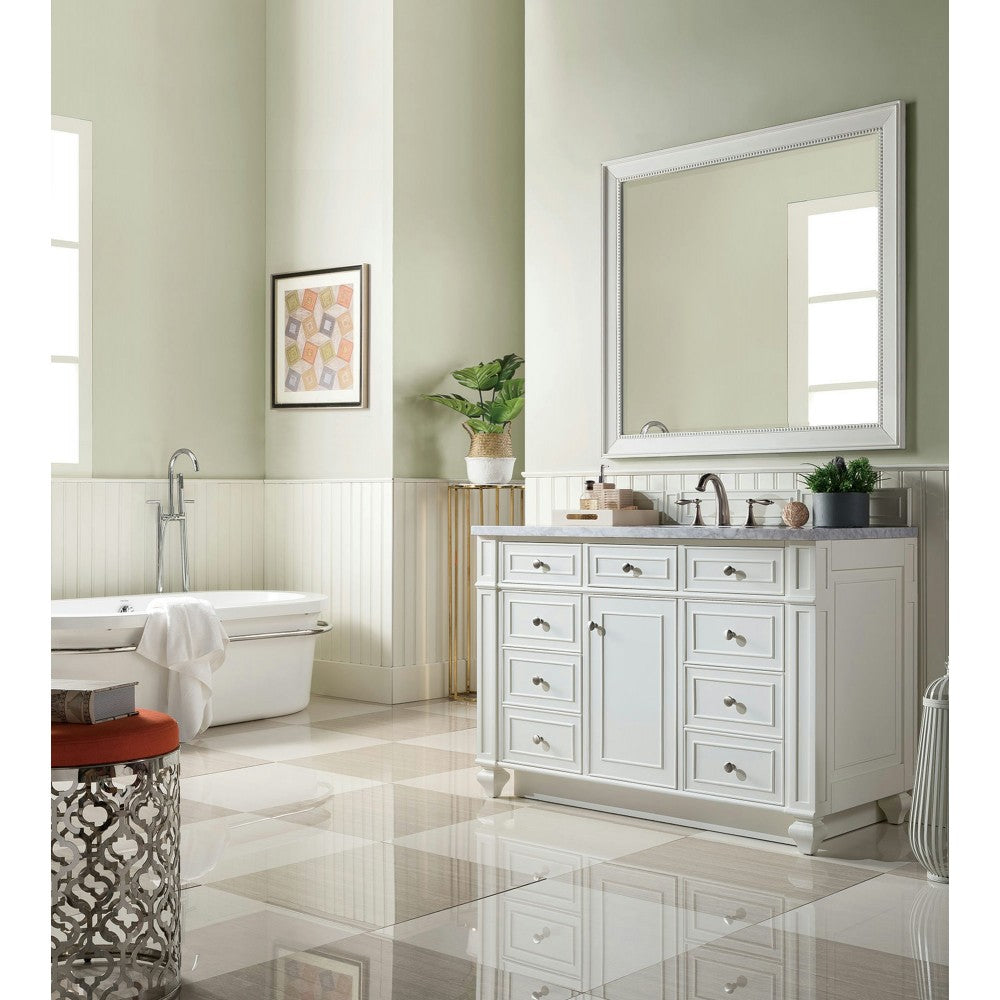 Bristol 48" Single Vanity, Bright White, w/ 3 CM Carrara Marble Top