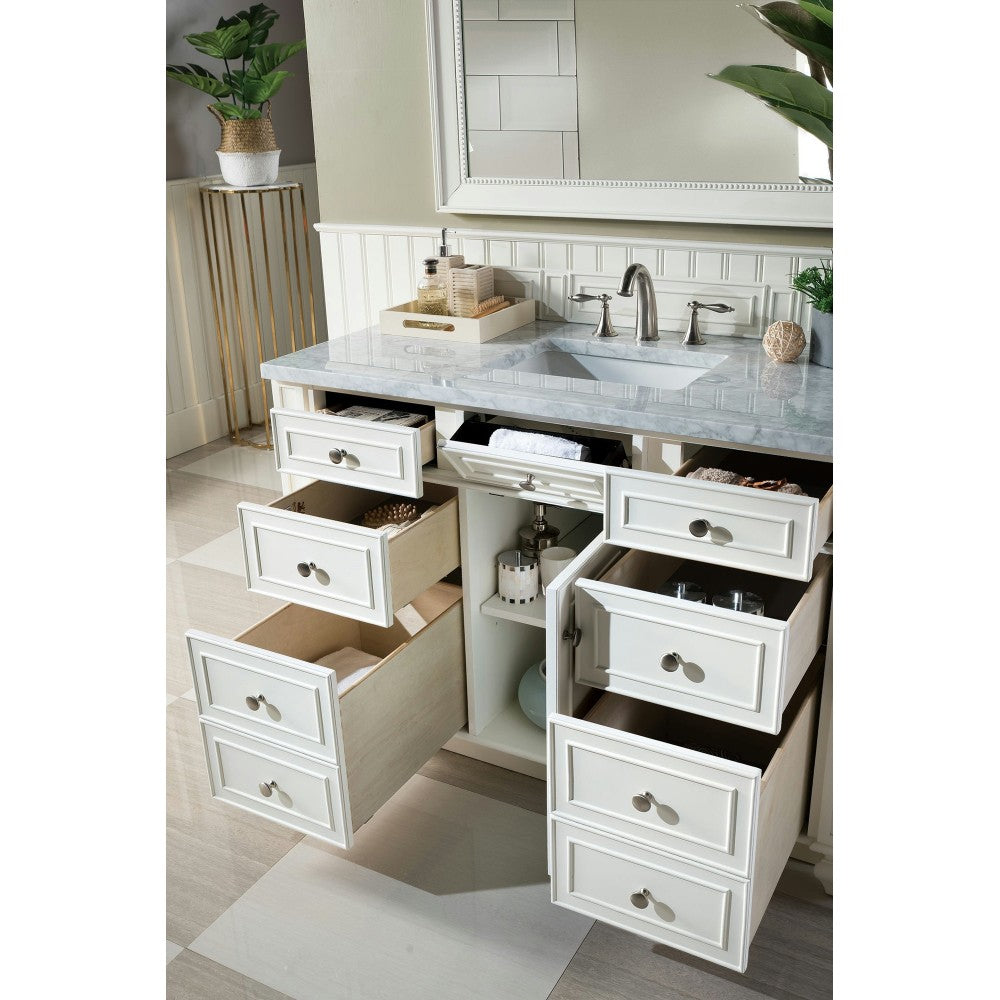 Bristol 48" Single Vanity, Bright White, w/ 3 CM Carrara Marble Top