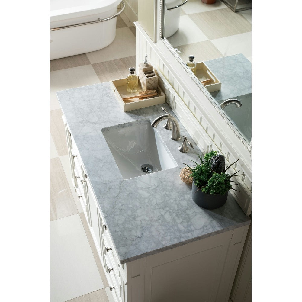 Bristol 48" Single Vanity, Bright White, w/ 3 CM Carrara Marble Top