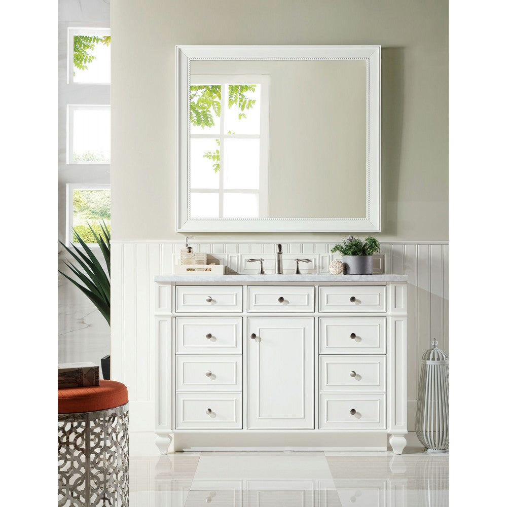 Bristol 48" Single Vanity, Bright White, w/ 3 CM Carrara Marble Top