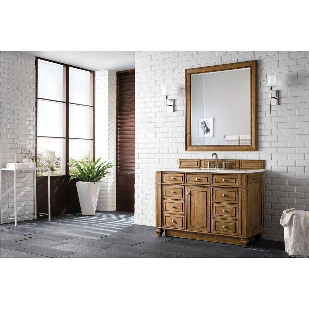 Bristol 48" Single Vanity, Saddle Brown, w/ 3 CM Classic White Quartz Top