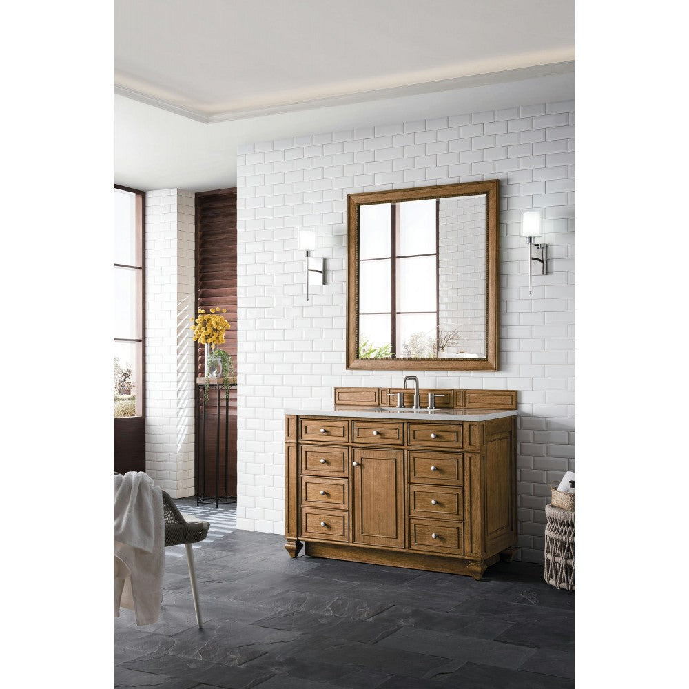 Bristol 48" Single Vanity, Saddle Brown, w/ 3 CM Eternal Serena Quartz Top