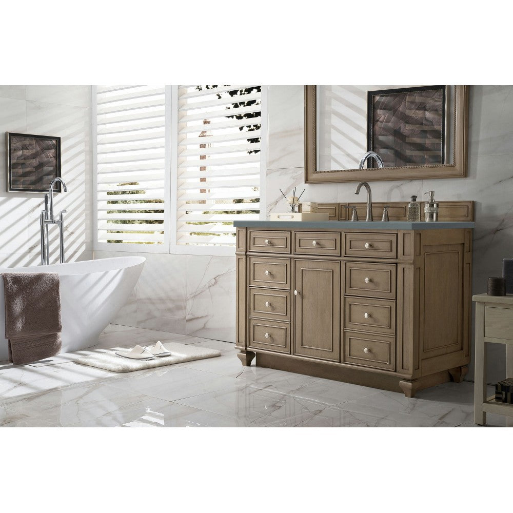 Bristol 48" Single Vanity, Whitewashed Walnut, w/ 3 CM Cala Blue Quartz Top