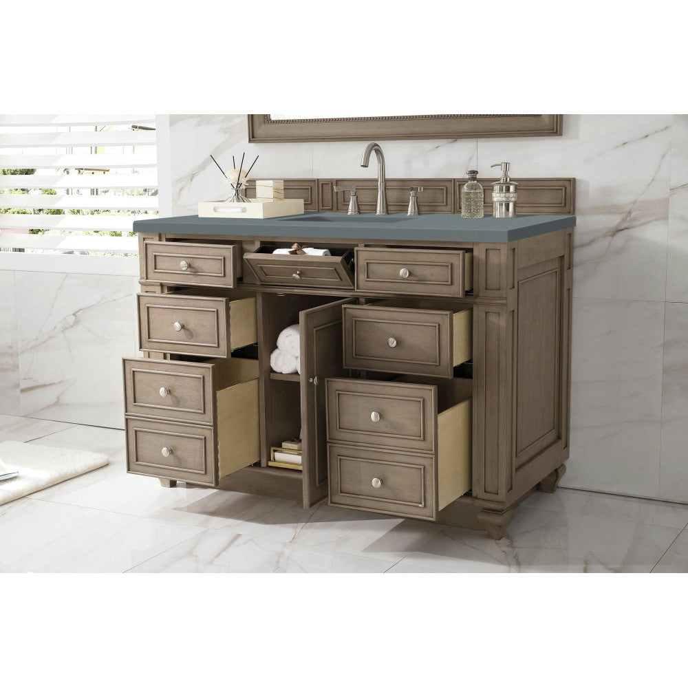 Bristol 48" Single Vanity, Whitewashed Walnut, w/ 3 CM Cala Blue Quartz Top