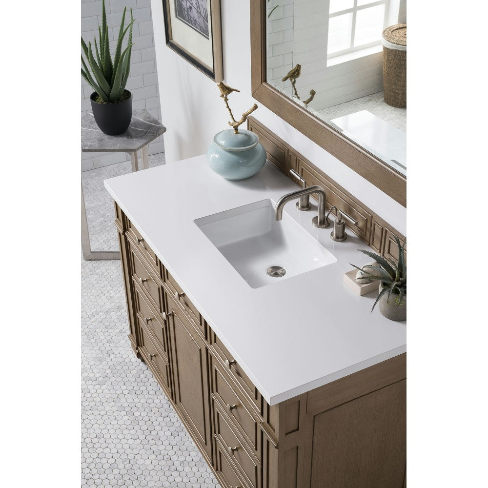 Bristol 48" Single Vanity, Whitewashed Walnut, w/ 3 CM Classic White Quartz Top