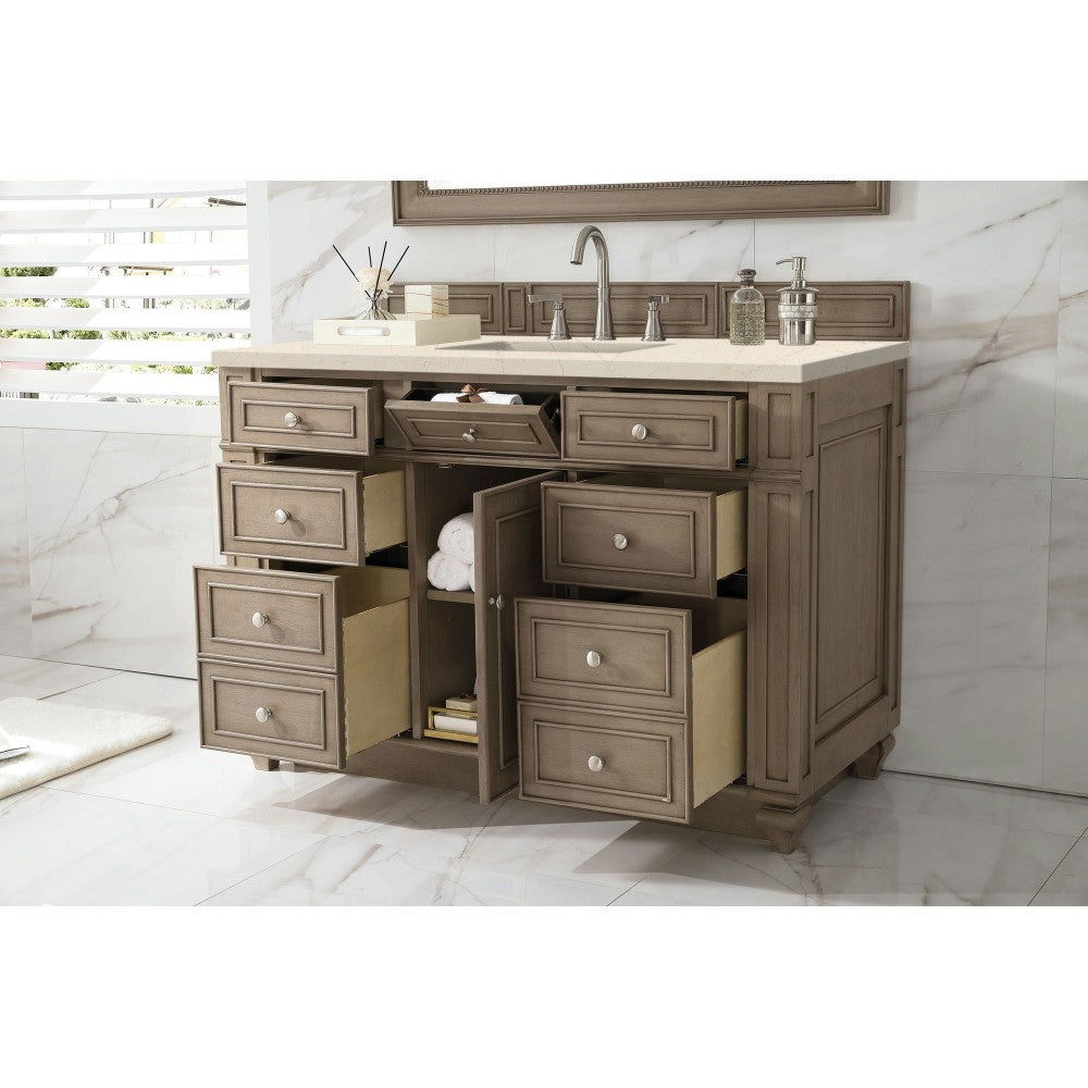 Bristol 48" Single Vanity, Whitewashed Walnut, w/ 3 CM Eternal Marfil Quartz Top