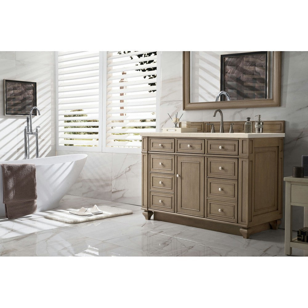 Bristol 48" Single Vanity, Whitewashed Walnut, w/ 3 CM Eternal Marfil Quartz Top