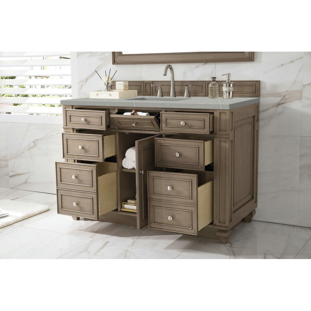Bristol 48" Single Vanity, Whitewashed Walnut, w/ 3 CM Eternal Serena Quartz Top