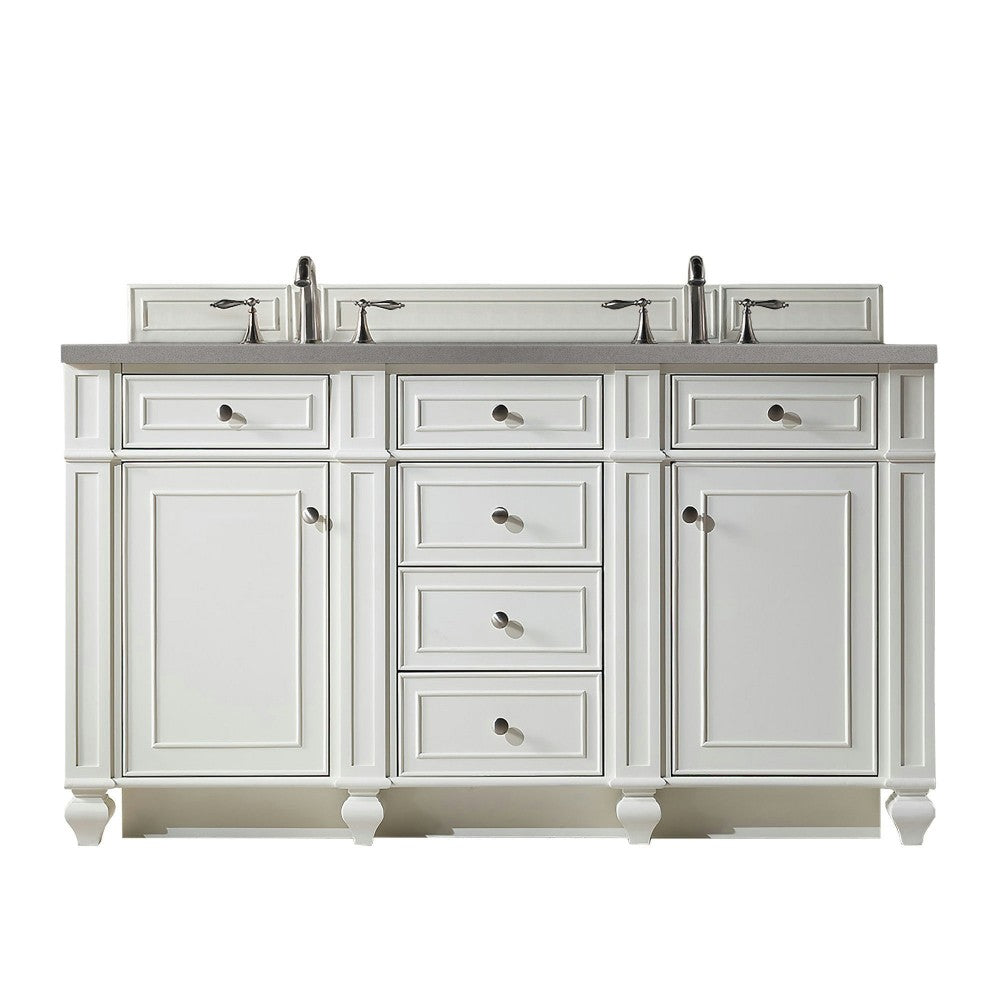 Bristol 60" Double Vanity, Bright White, w/ 3 CM Gray Expo Quartz Top