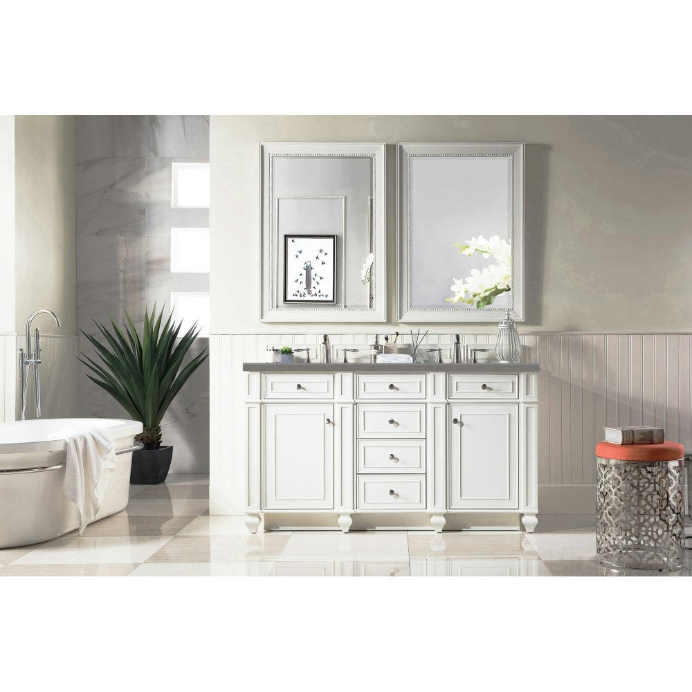 Bristol 60" Double Vanity, Bright White, w/ 3 CM Gray Expo Quartz Top