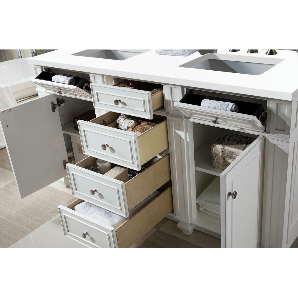 Bristol 60" Double Vanity, Bright White, w/ 3 CM Classic White Quartz Top